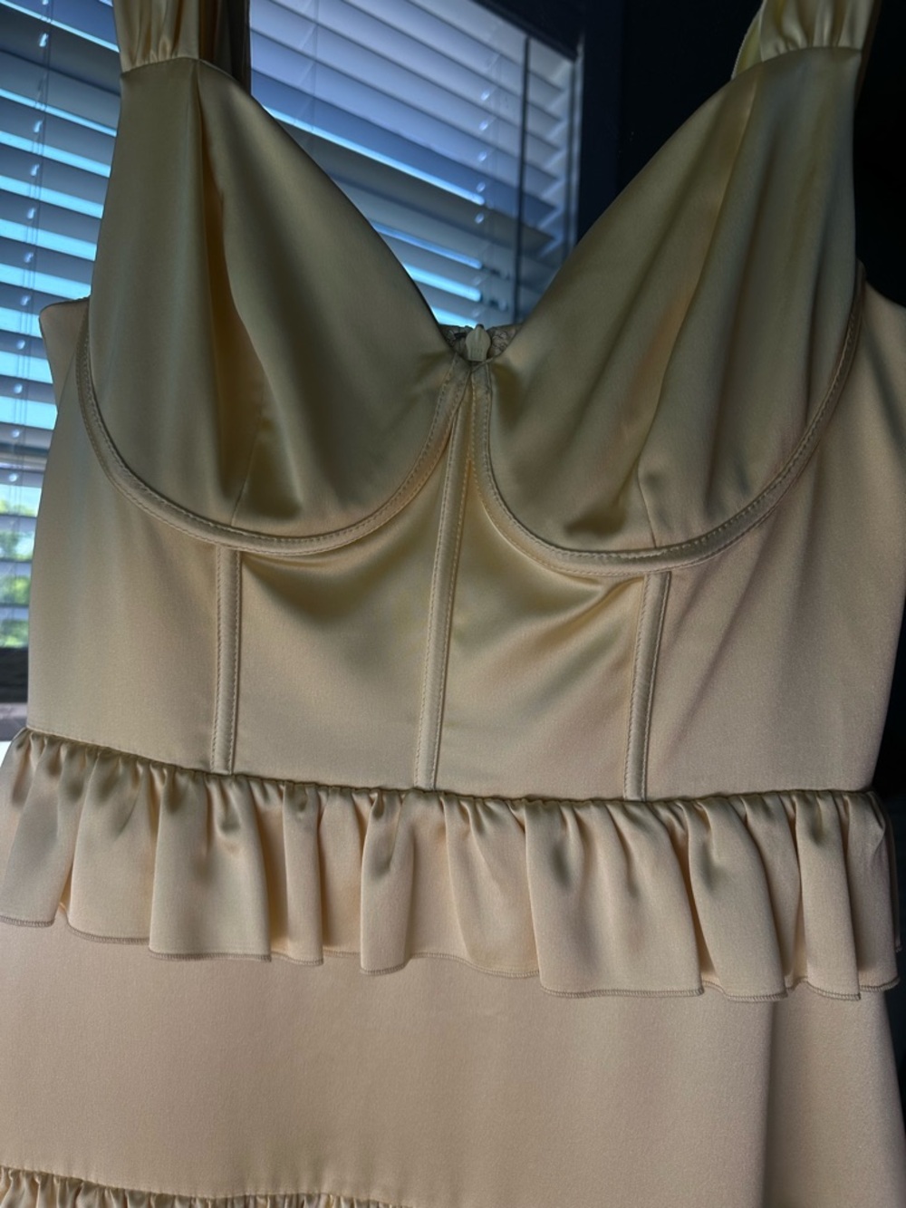 Revelry Yellow Ruffle Satin Maxi Dress - Picture 4 of 6